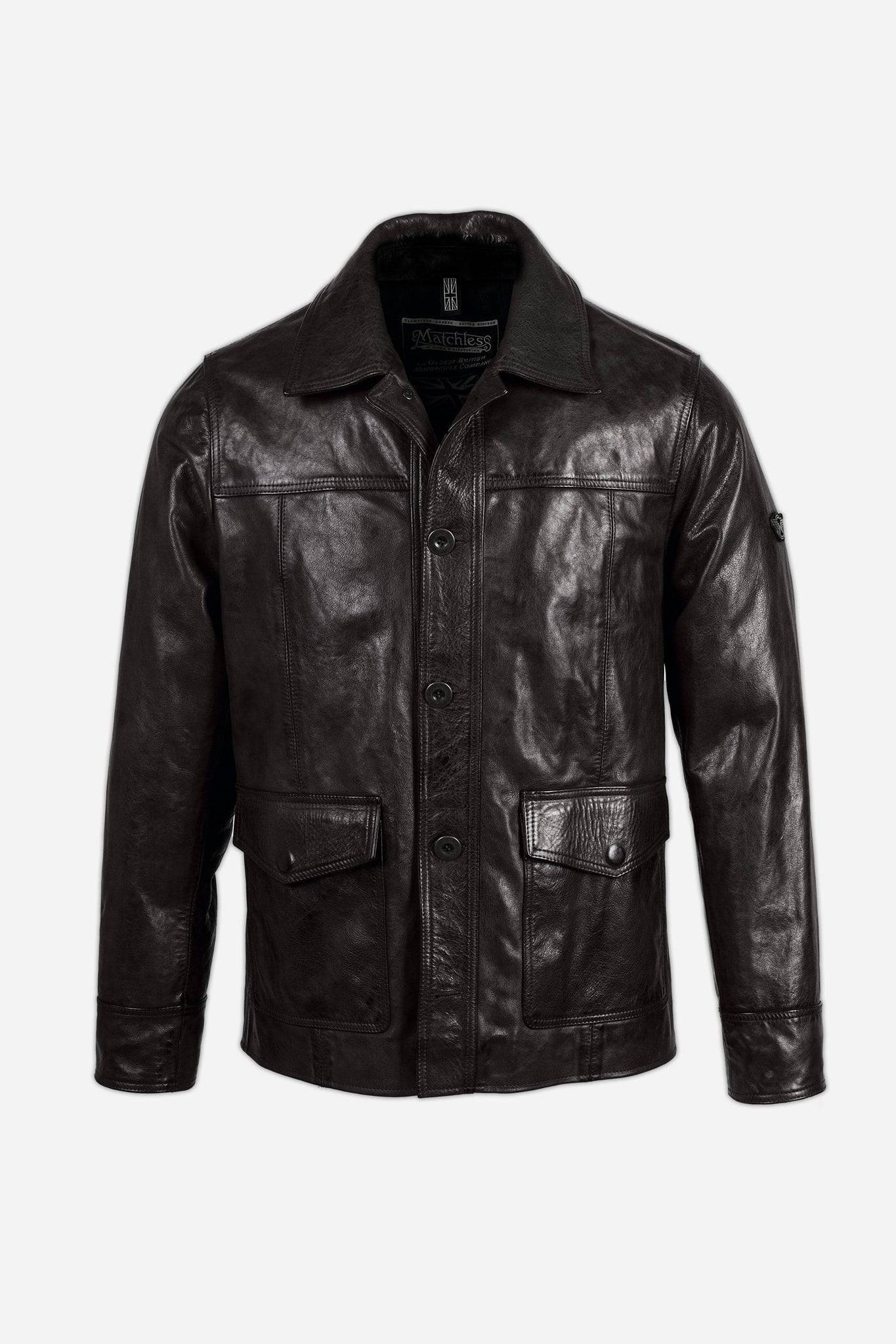 Matchless Tyler Men's Leather Jacket Antique Black - Front View