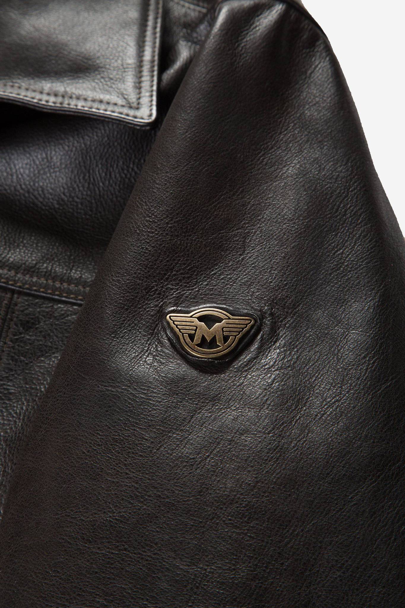 Matchless Tyler Men's Leather Jacket Antique Black - Close Up Logo