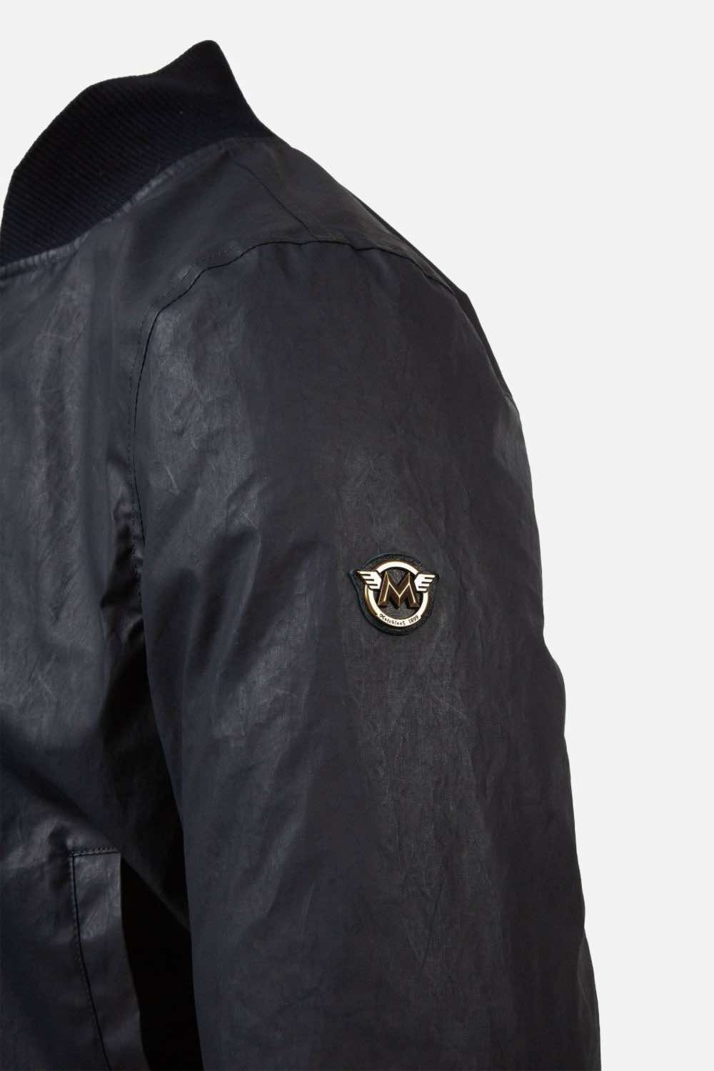 Matchless Ian Men's Leather Bomber Jacket Navy - Close Up Logo
