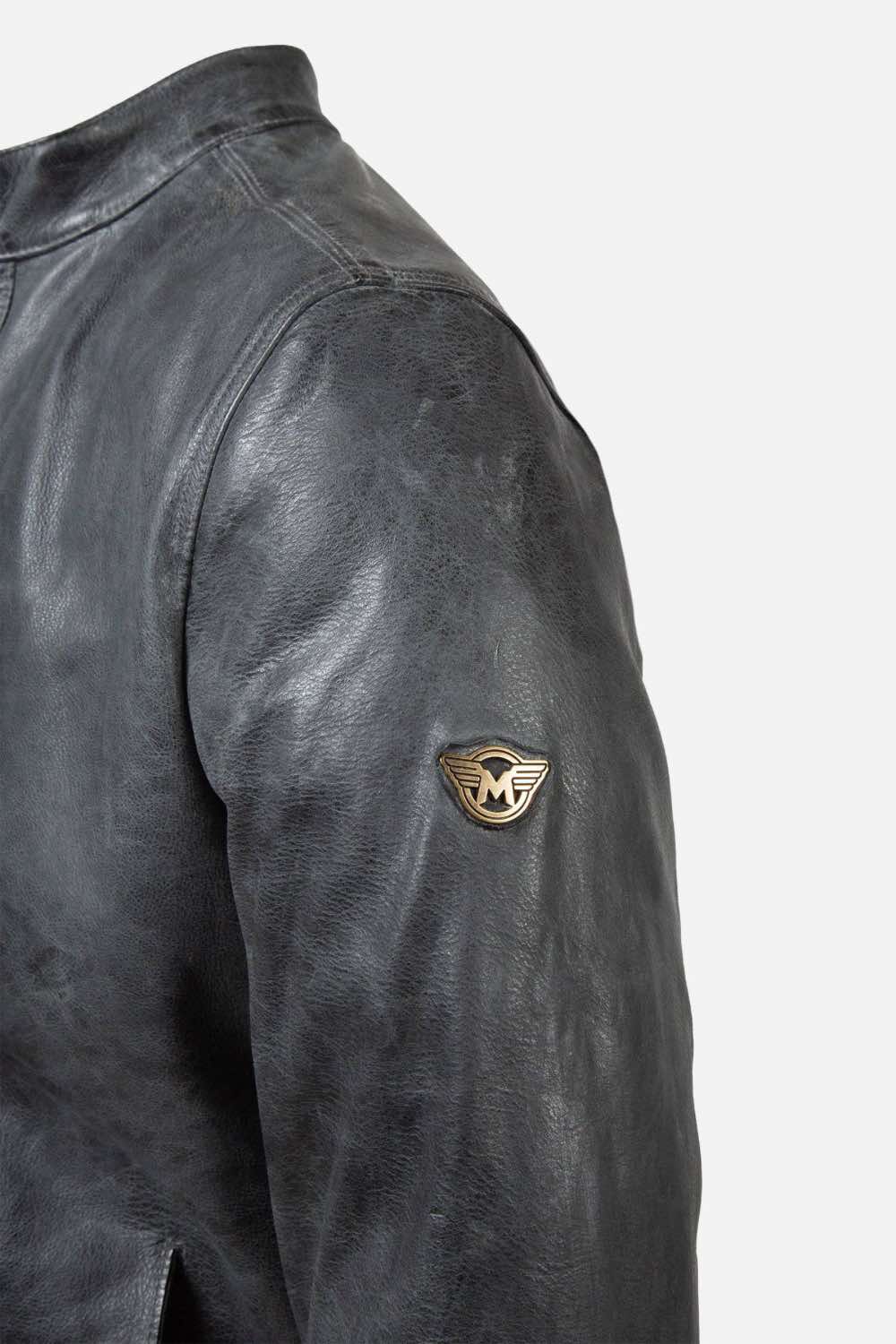 Matchless Shoreditch Shirt Men's Leather Jacket Antique Black - Close Up Logo