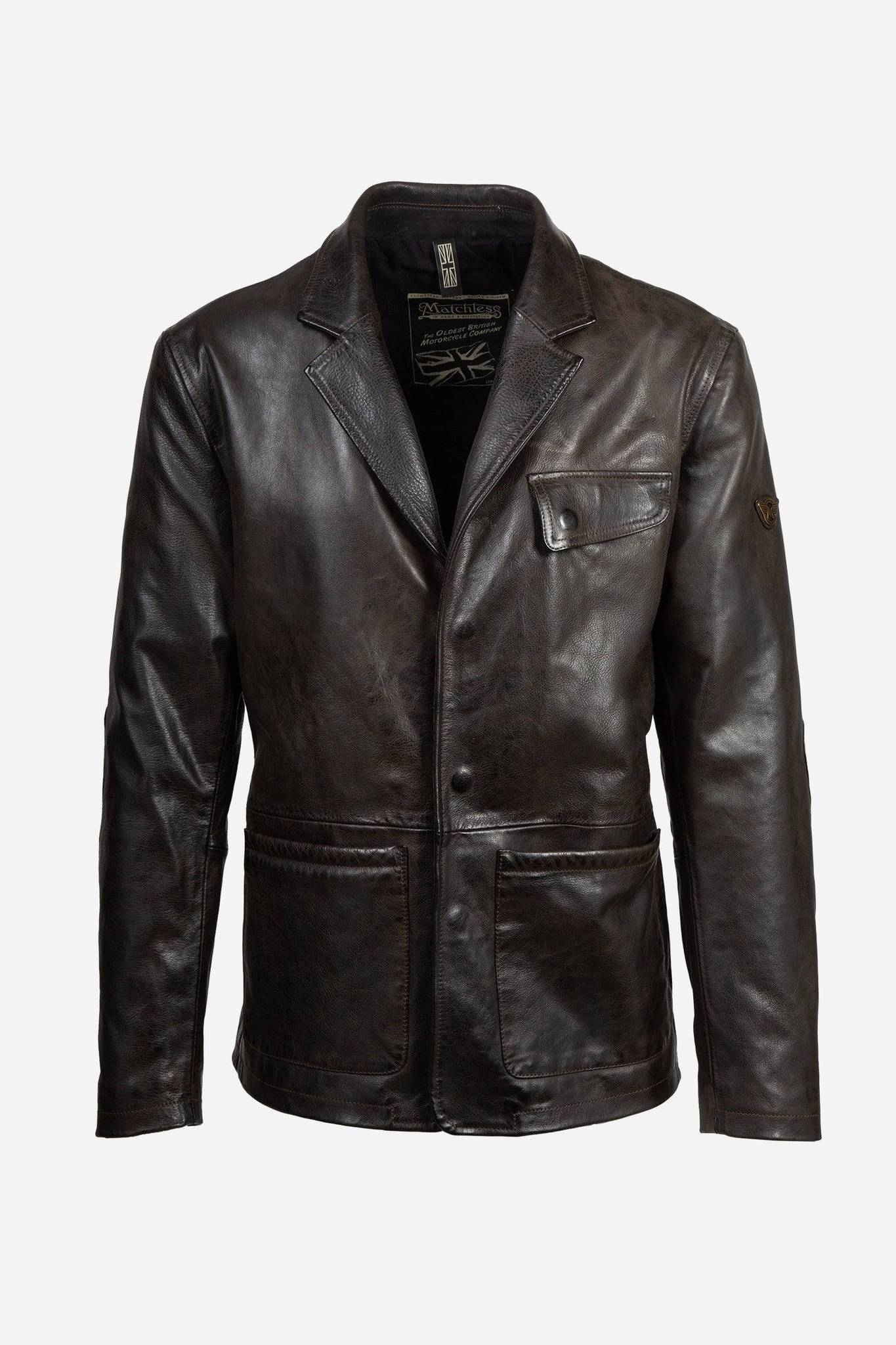 Matchless Ian Blazer Men’s Leather Jacket Antique Black - Front View