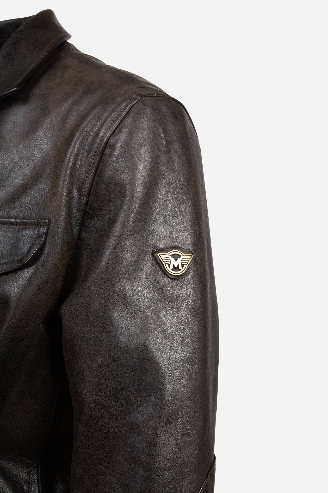 Matchless Ian Blazer Men’s Leather Jacket Antique Black - Close Up Logo