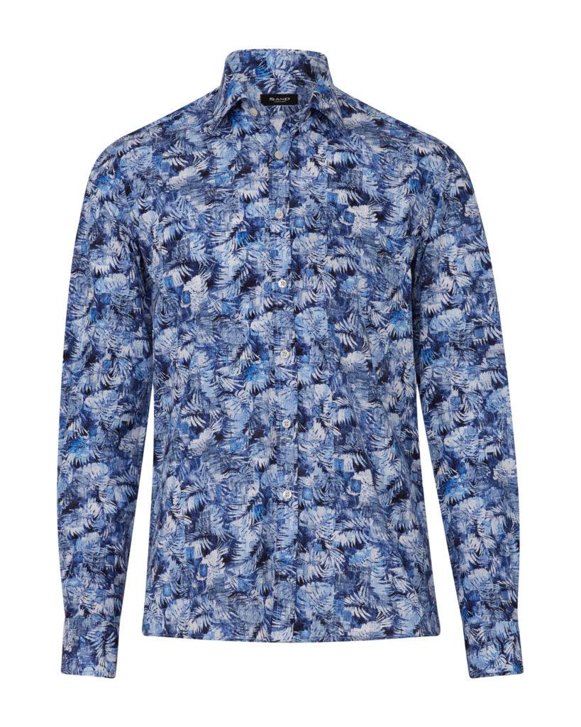 Sand Men's Palm Tree Cotton Shirt Blue - Front View