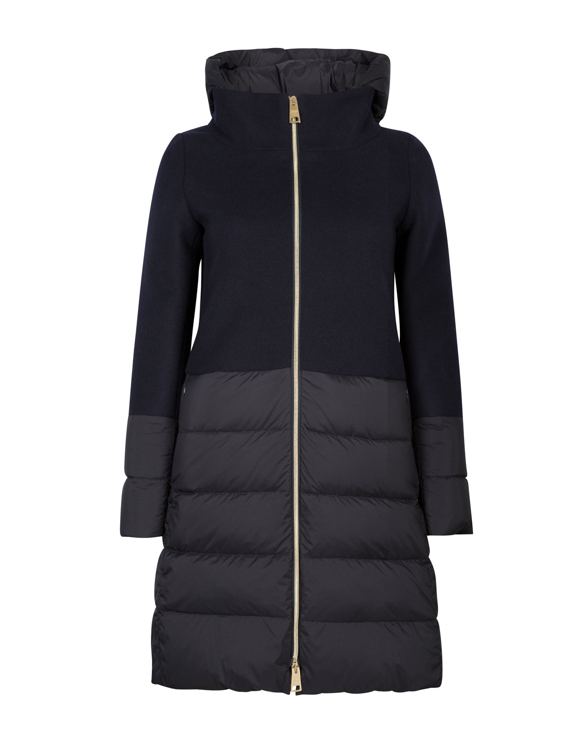 Herno Women’s Quilted Panel Wool Coat Navy - Front View