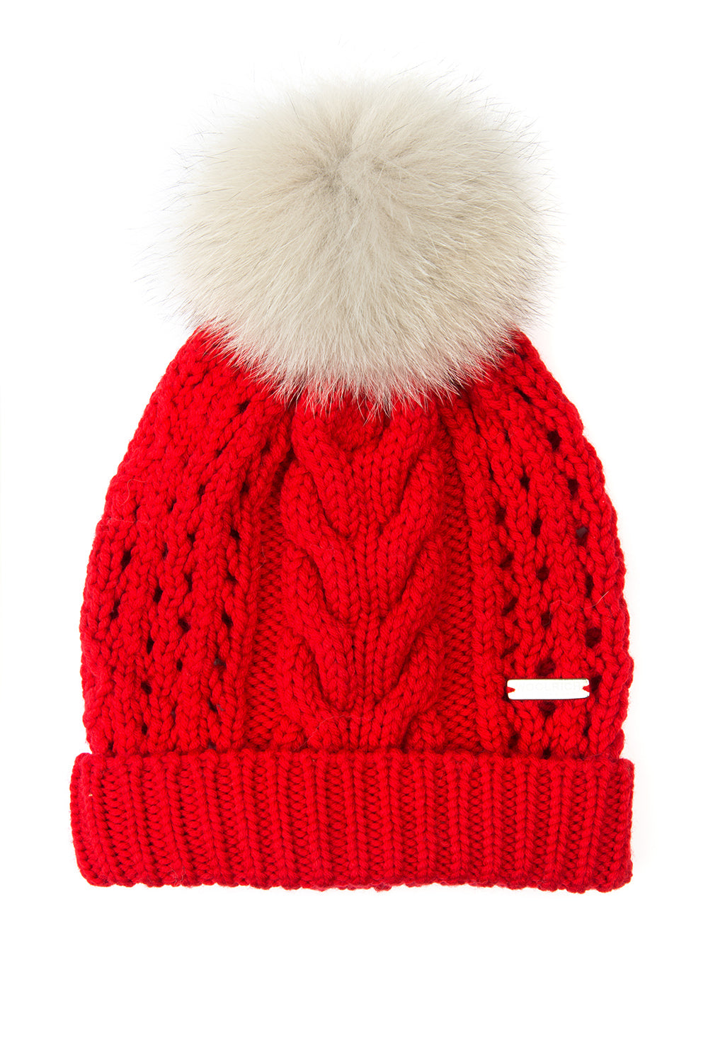 Woolrich Serenity Ladies Ribbed Bobble Hat Red - Laid Flat Front View