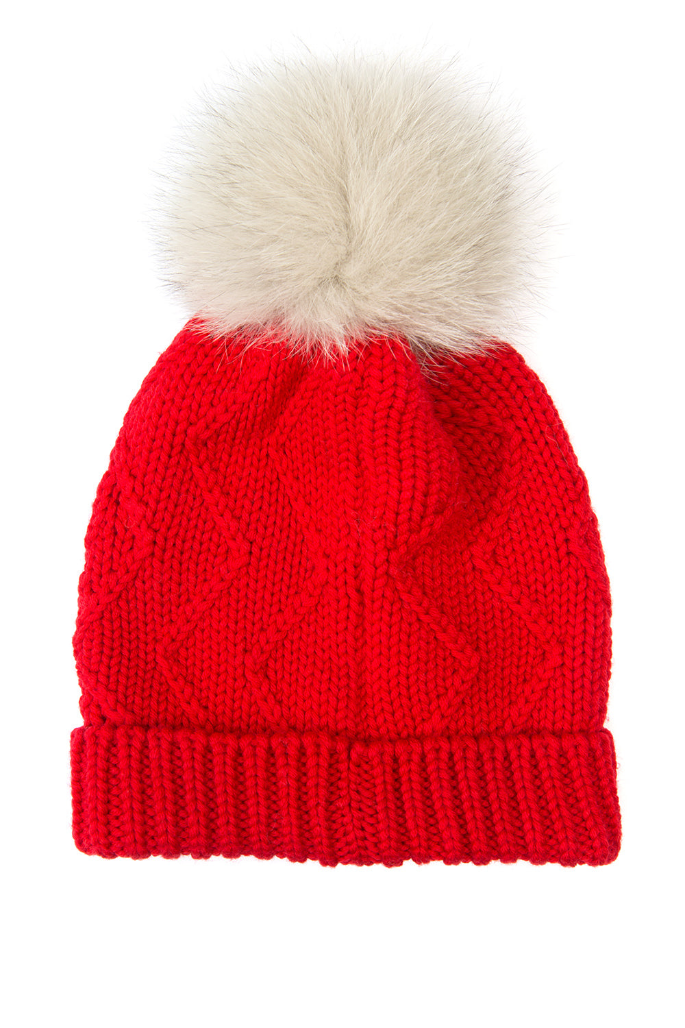 Woolrich Serenity Ladies Ribbed Bobble Hat Red - Laid Flat Back View