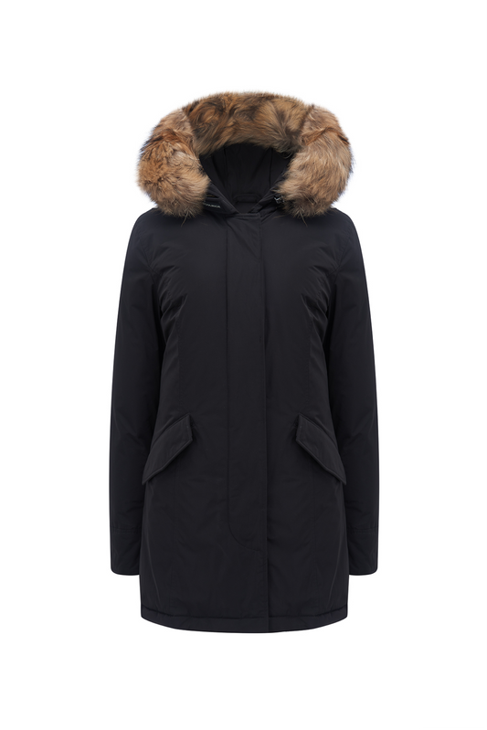 Woolrich Women's Luxury Arctic Racoon Down Parka Black - Front View