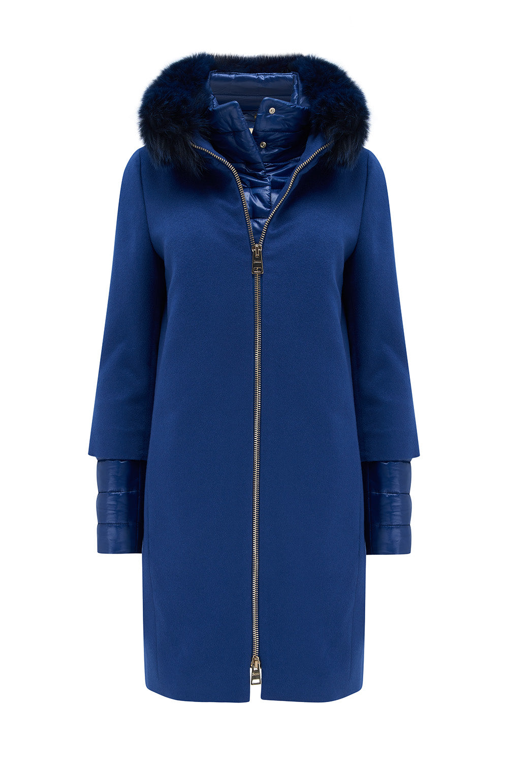 Herno Women’s Fur Trim Cashmere Coat Blue - Front View