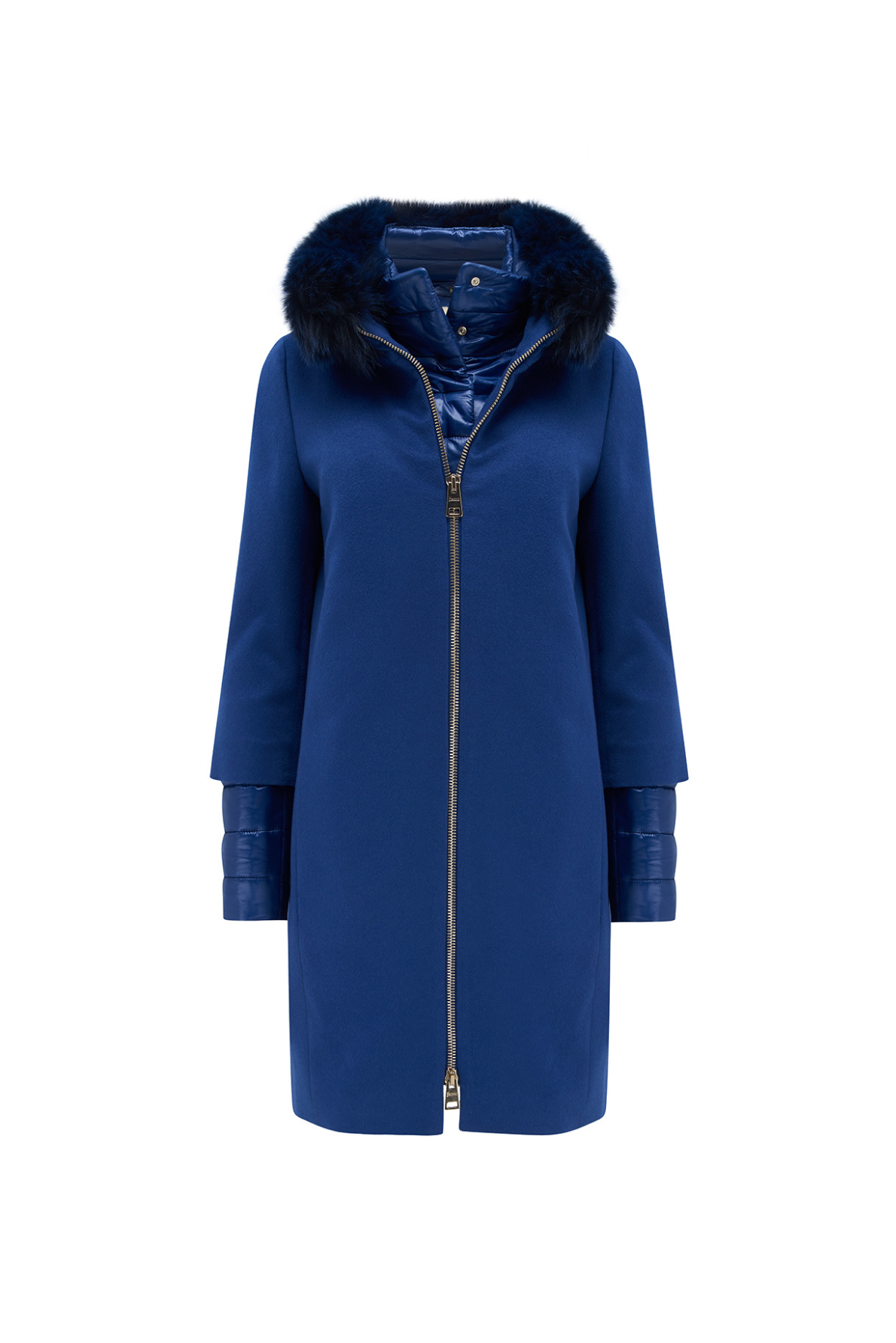 Herno Women’s Fur Trim Cashmere Coat Blue - Front View