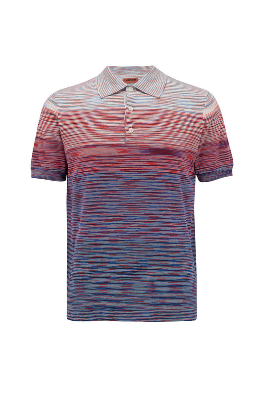 Missoni Men’s Knitted Stripe Polo Shirt Red - Front View