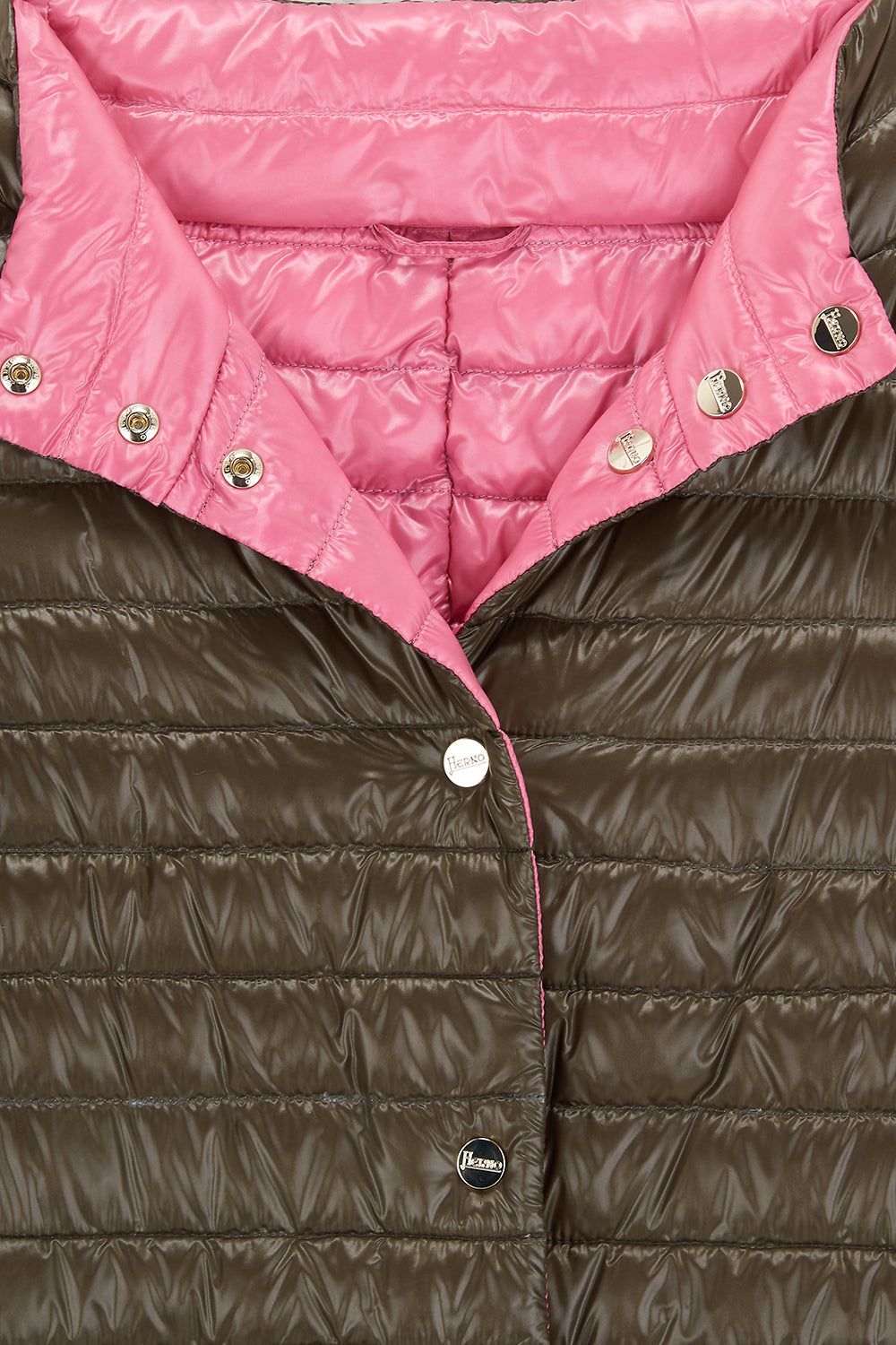 Herno Women’s Reversible Down Jacket Brown / Pink - Close Up Collar