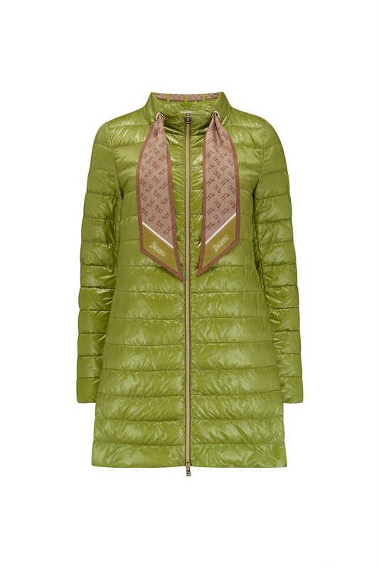 Herno Women’s Scarf Detail Quilted Coat Green - Front View