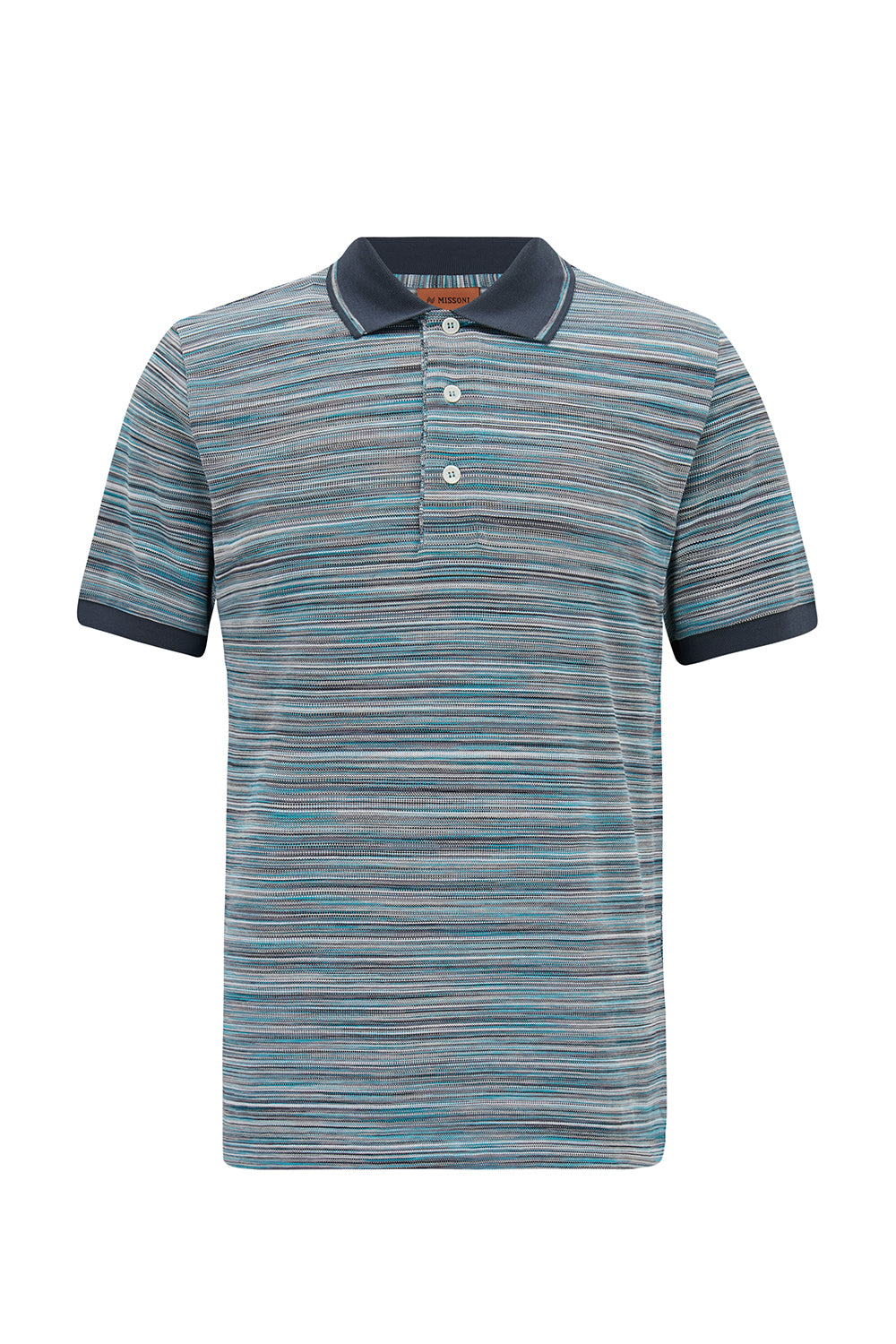 Missoni Men's Contrast Collar Striped Polo Shirt Blue - Front View