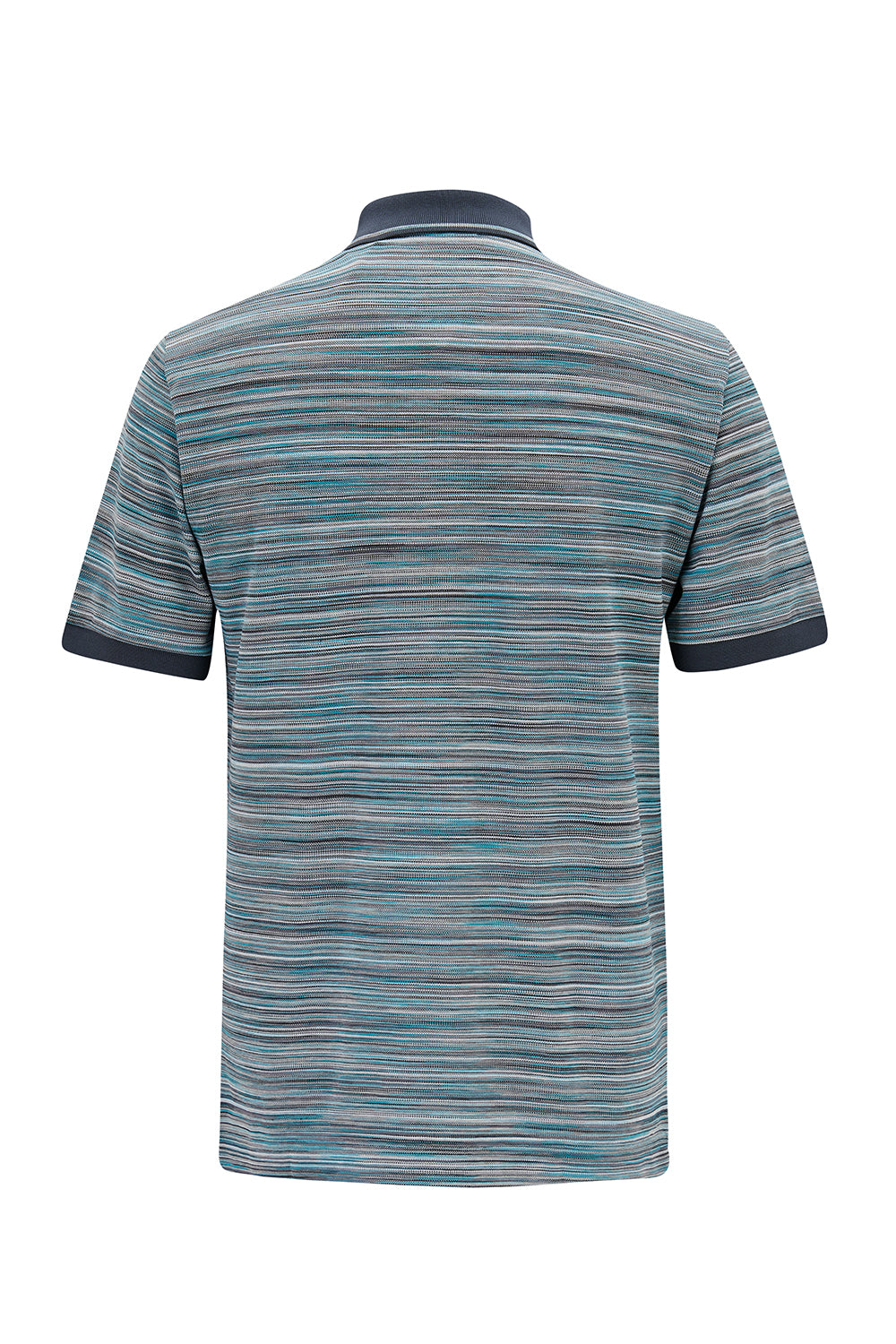 Missoni Men's Contrast Collar Striped Polo Shirt Blue - Back View