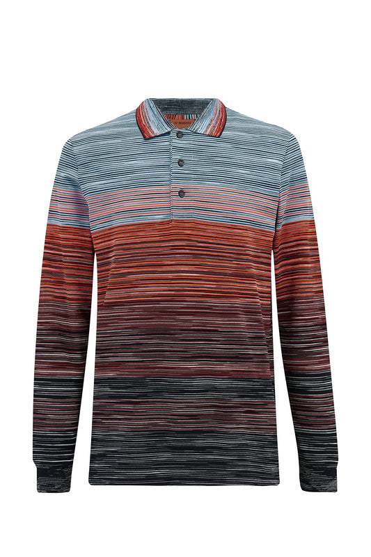 Missoni Men's Striped Long-sleeved Polo Shirt Multicoloured - Front View