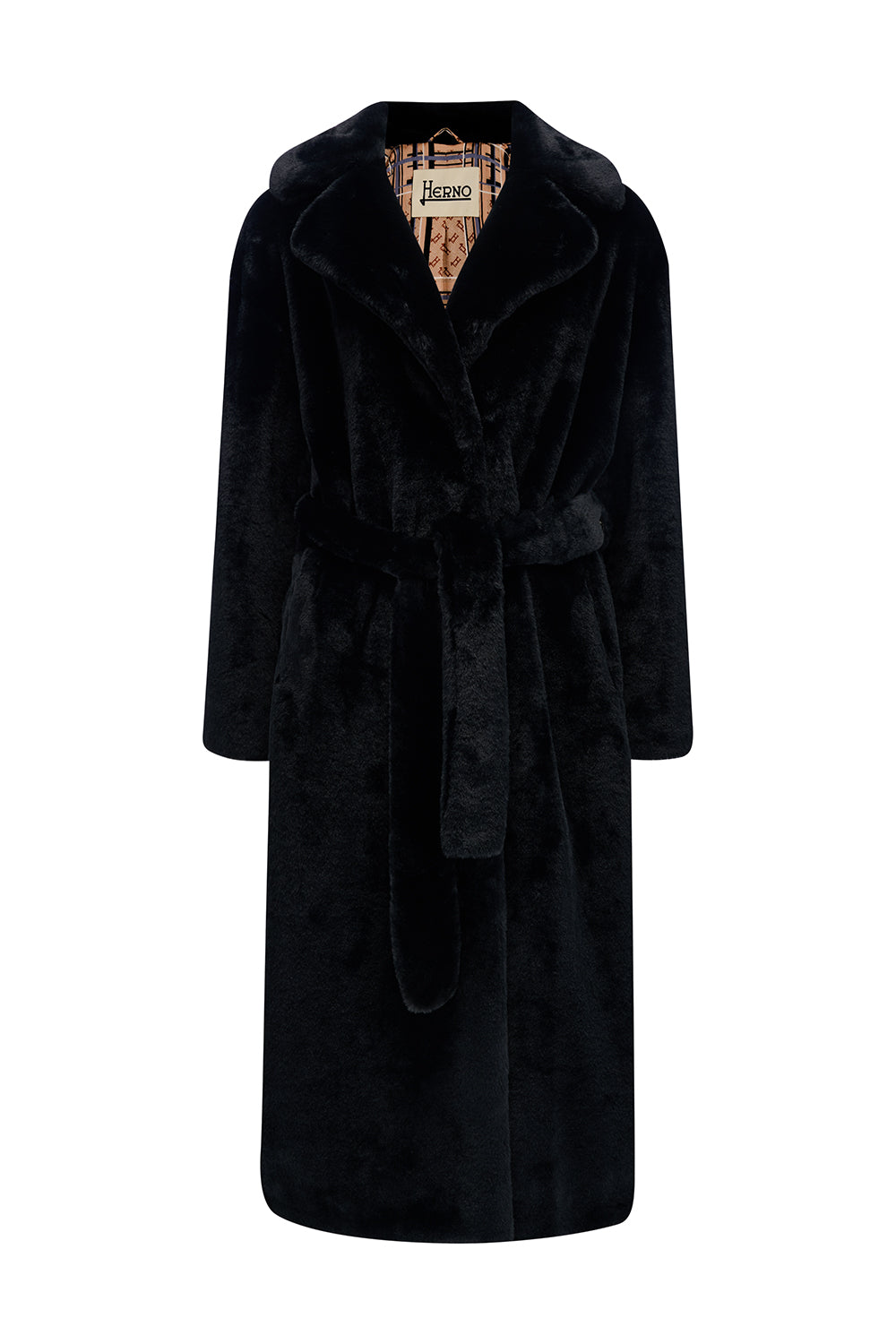 Women's Black Faux Fur Coat by Herno - Front View