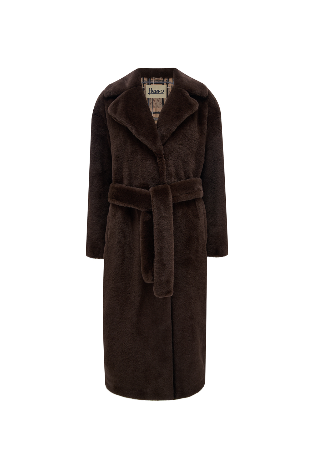 Herno Women’s Faux-fur Long Coat Brown - Front View