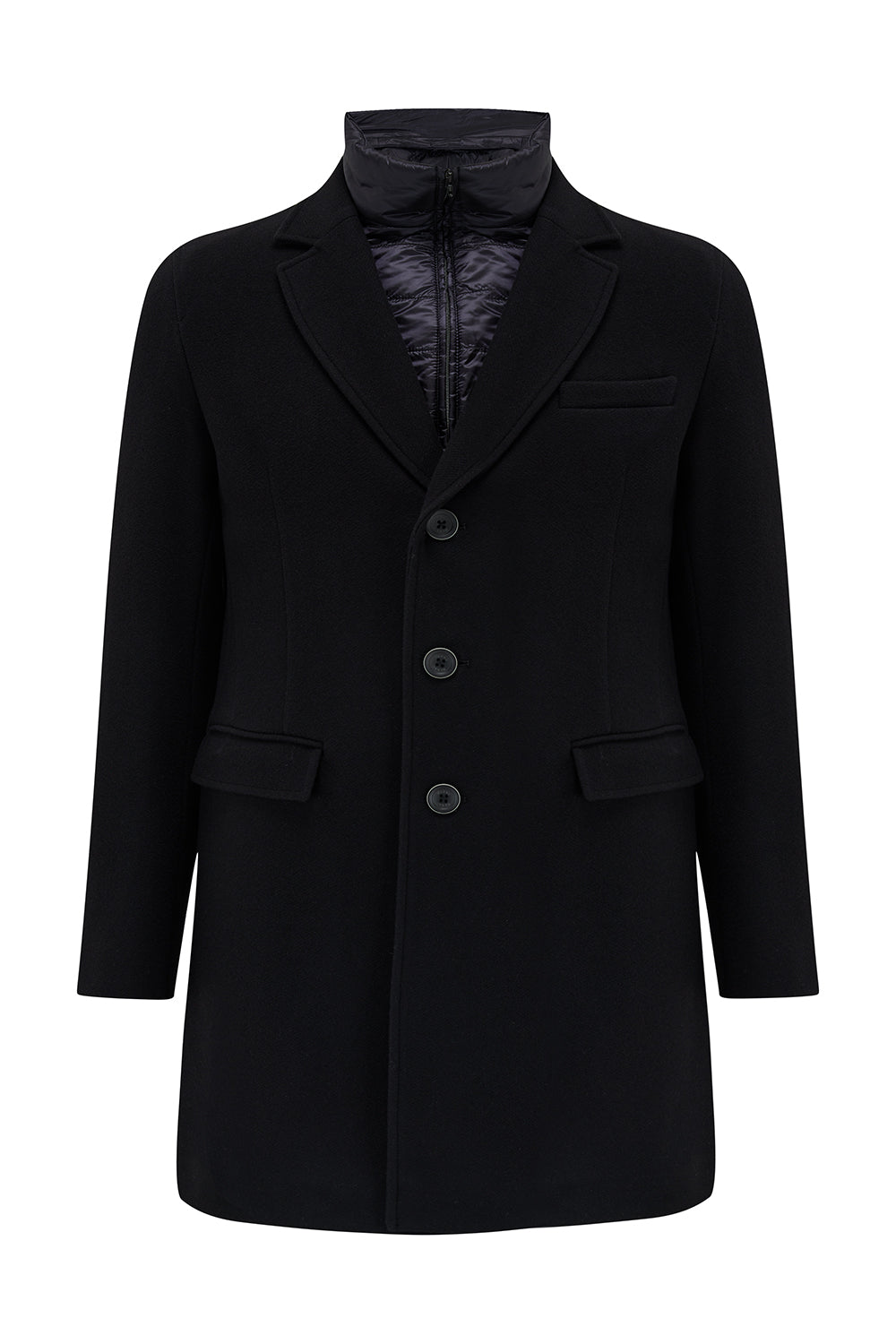 Herno Men’s Cashmere Blend Pea Long Coat Black - Front View