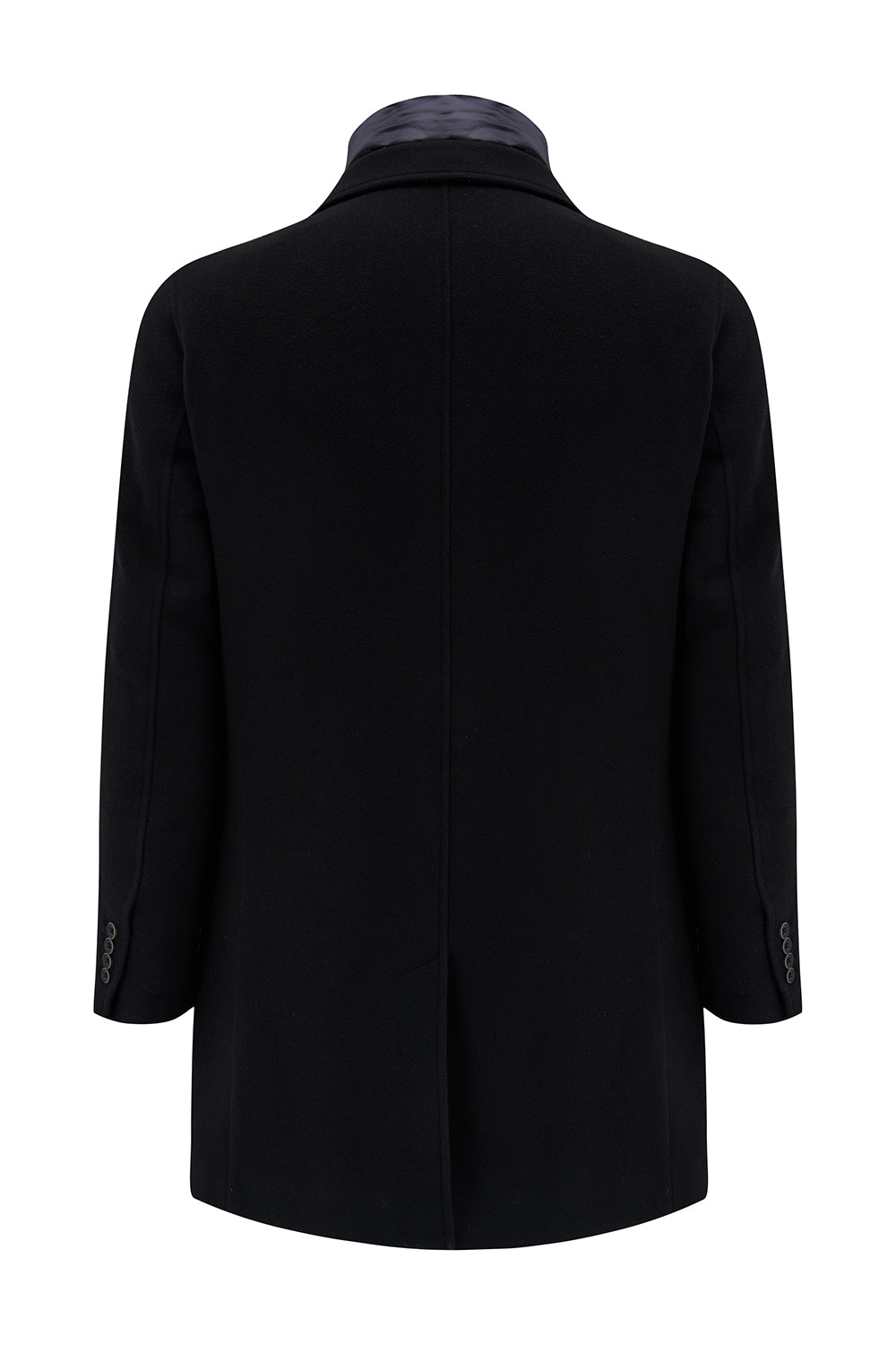 Herno Men’s Cashmere Blend Pea Long Coat Black - Back View