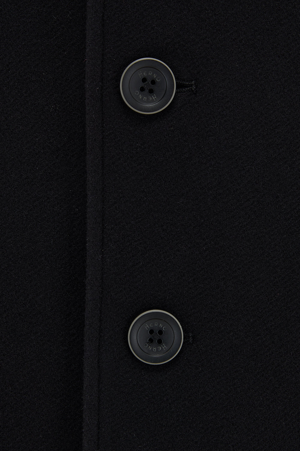 Herno Men’s Cashmere Blend Pea Long Coat Black - Close Up Buttons