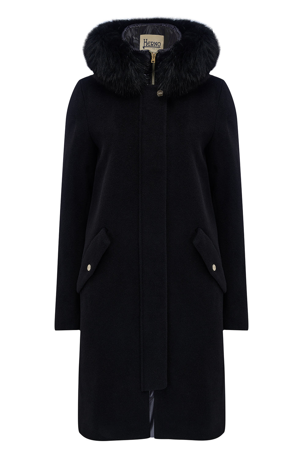 Herno Women’s Alpaca Wool Coat Black - Front View