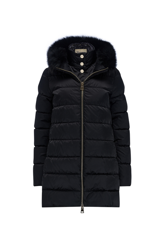 Herno Women’s Layered-Effect Padded Coat Black - Front View