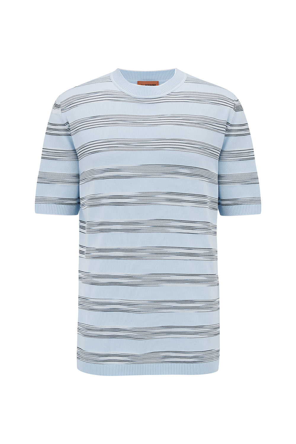 Missoni Men’s Striped Crew-Neck T-shirt Sky Blue - Front View