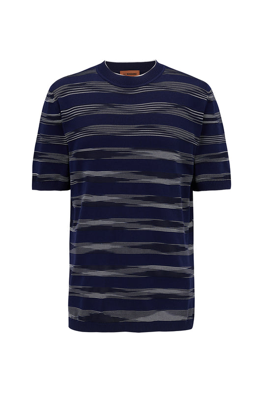 Missoni Men’s Striped Crew-Neck T-shirt Navy - Front View