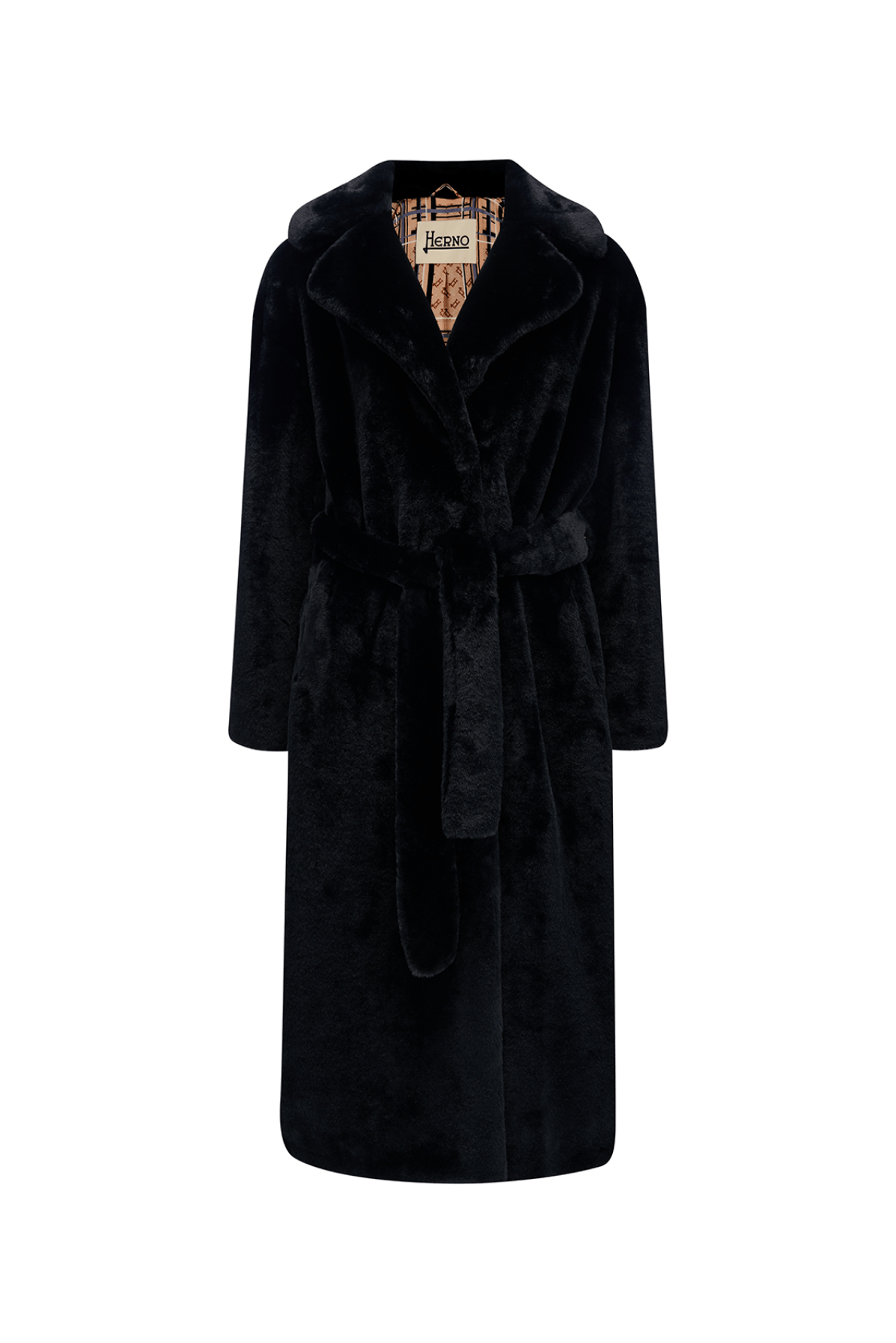 Women's Black Faux Fur Coat by Herno - Front View