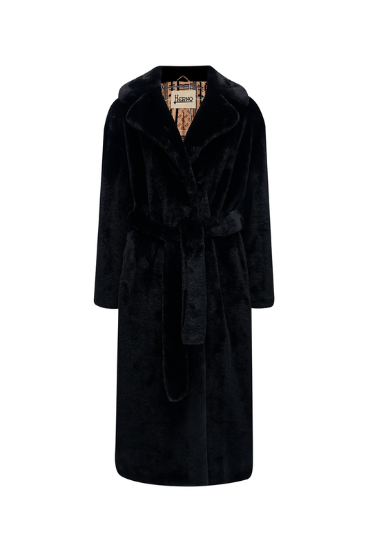 Women's Black Faux Fur Coat by Herno - Front View