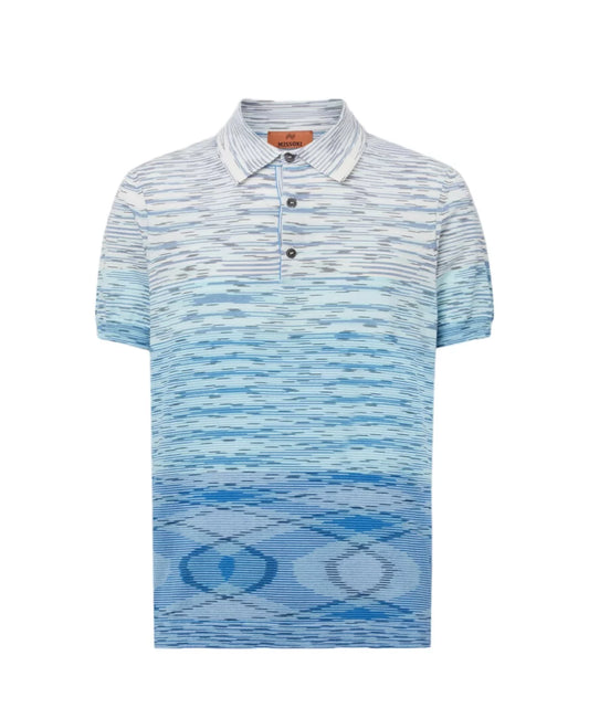 Men’s Knitted Stripe Polo Sky Blue - Front View