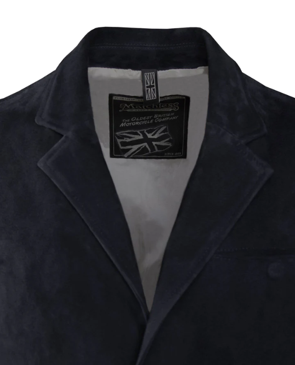 Matchless Craig Men’s Suede Blazer Navy - Close Up Collar