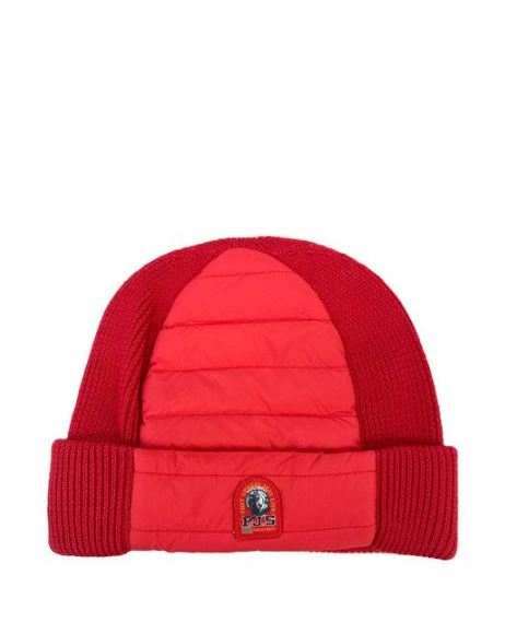 Parajumpers Unisex Quilted Panel Knitted Beanie Hat Red - Front View