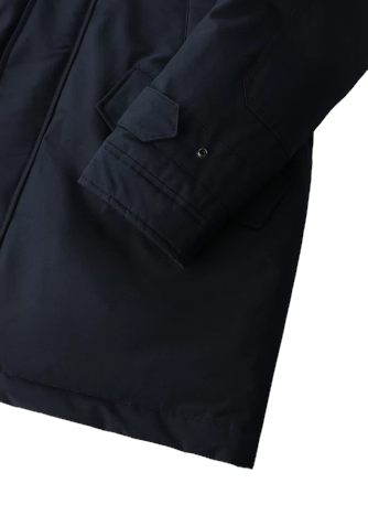 Woolrich Men's Polar Parka in Ramar Cloth with High Collar and Fur Trim Melton Blue - Close Up Cuff