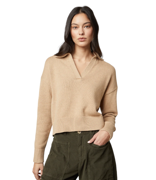 Velvet Women’s Lucie Cotton Cashmere Top in Camel - Front View