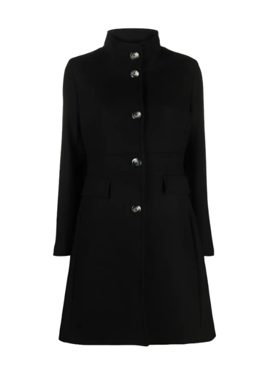 Herno Women’s Wool Military Coat Black - Front View