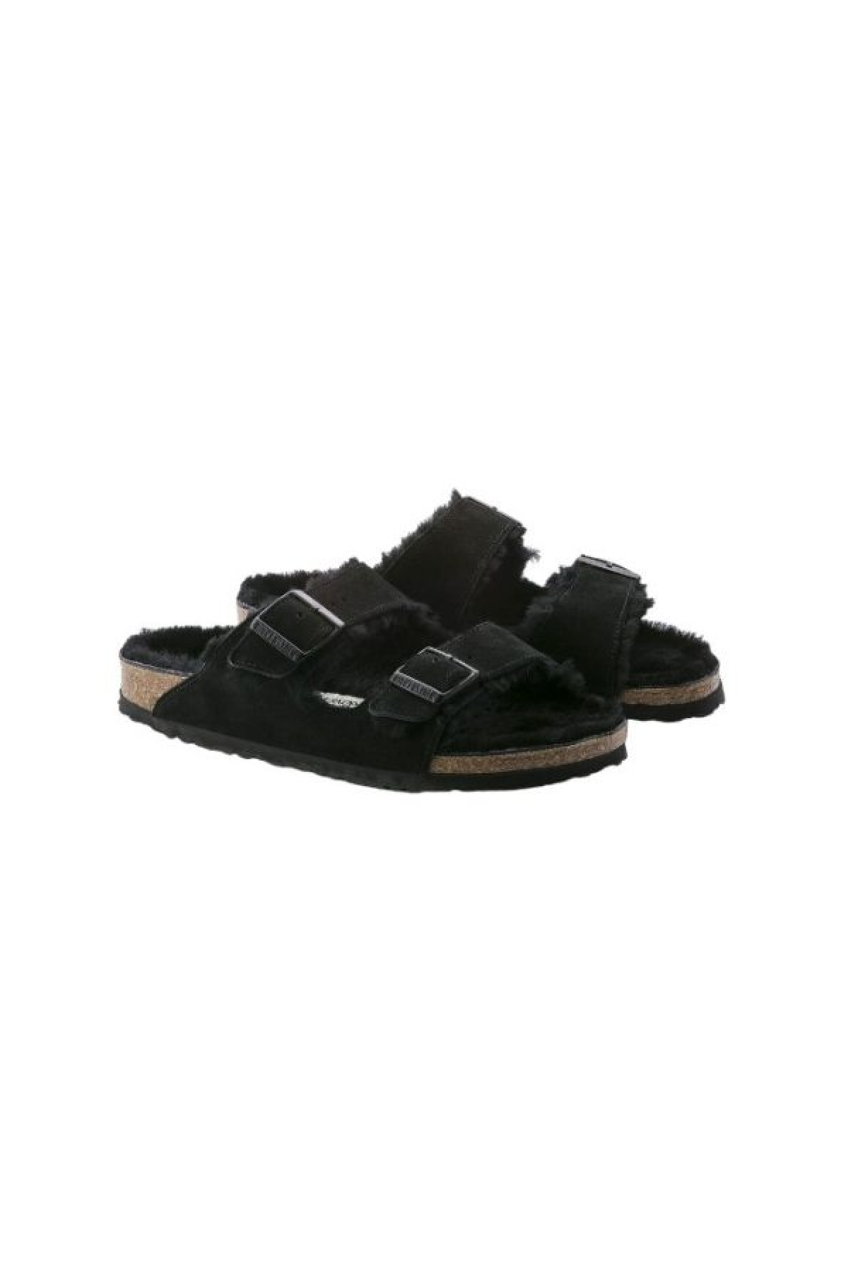 Birkenstock Women's Arizona Shearling Suede Leather Black Sandals - Side View