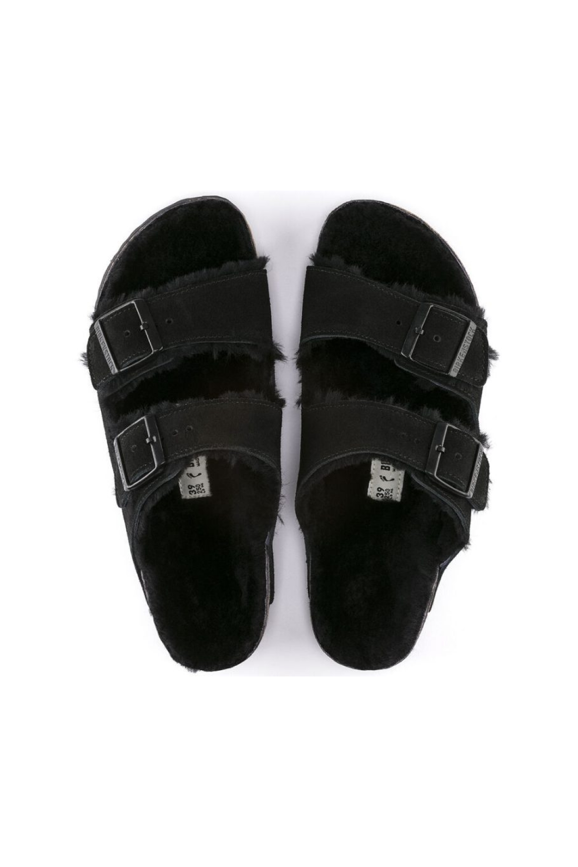 Birkenstock Women's Arizona Shearling Suede Leather Black Sandals - Birds Eye View