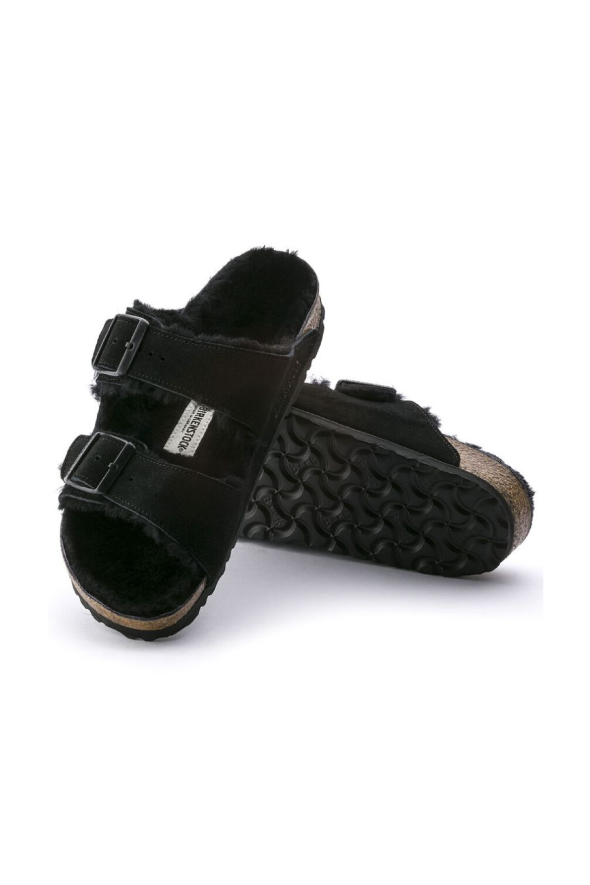 Birkenstock Women's Arizona Shearling Suede Leather Black Sandals - Front View