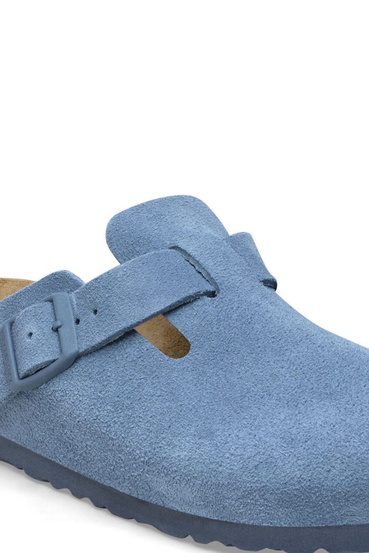 Birkenstock Women's Boston Suede Leather Blue Clogs - Close Up Buckle