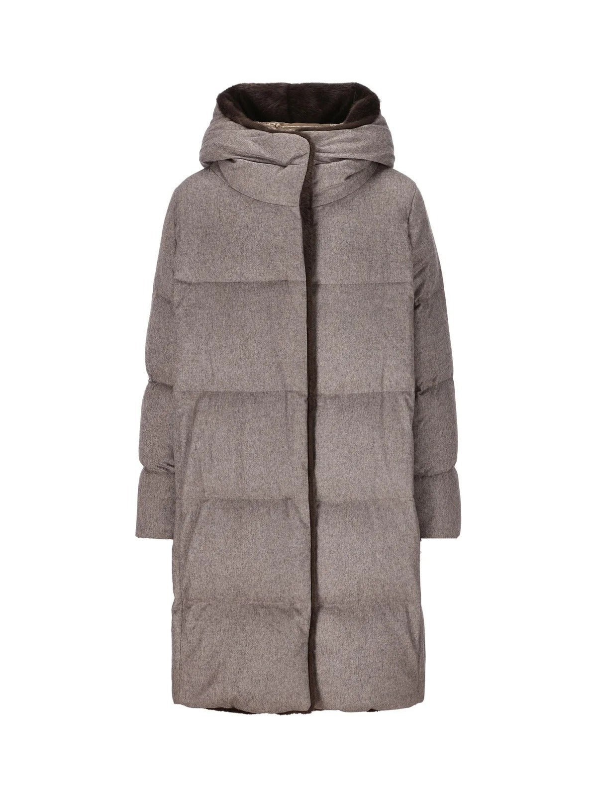 Herno Women’s Cashmere Silk And Faux Fur Parka Light Taupe - Front View