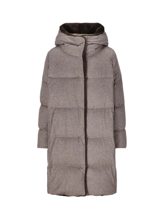 Herno Women’s Cashmere Silk And Faux Fur Parka Light Taupe - Front View